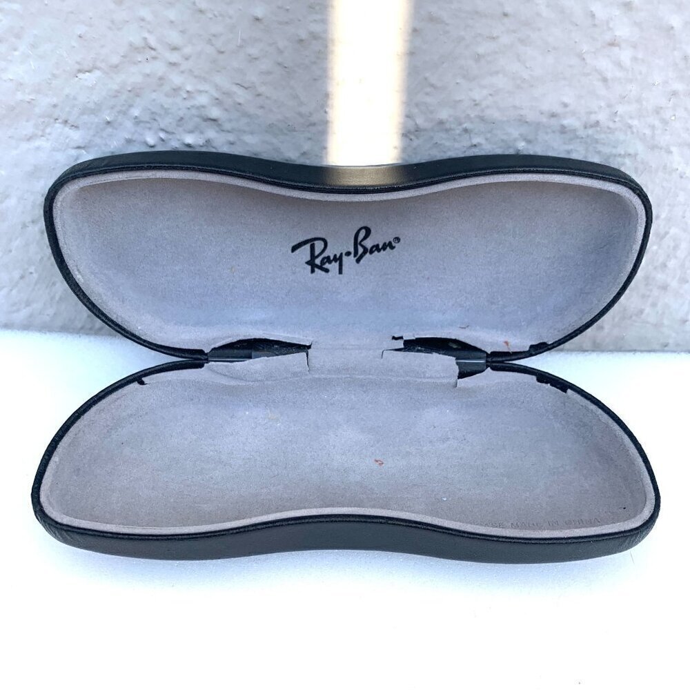 Ray Ban Black Leather Eye Glasses Sunglasses Case Hinged Clamshell Slimline - Picture 2 of 3